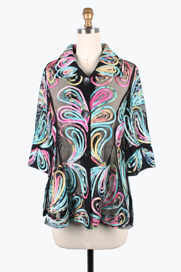 Damee Colorful Soutache Swirl On Mesh Jacket - 2389-MLT