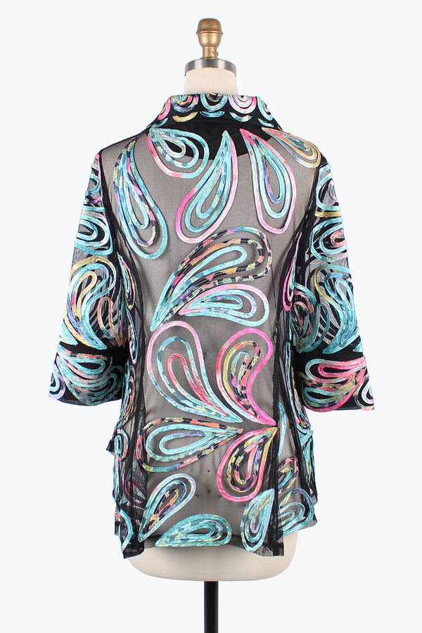 Damee Colorful Soutache Swirl On Mesh Jacket - 2389-MLT