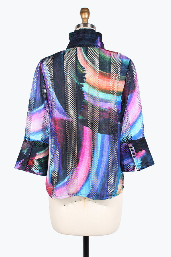 Damee Vibrant Brushstroke Lace Net Jacket - 2390-MLT
