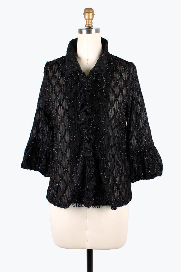 Sparkling Diamond Design on Mesh Jacket in Black - 2397-BLK - Sizes S & XXL