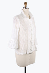 Diamond Design Ruffle Placket Jacket in White - 2397-WHT