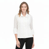 Diamond Texture Ruffle Front Jacket in White - 2397-WHT