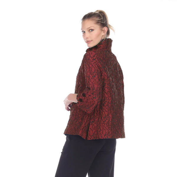 Moonlight Jacquard Ruffle Collar Jacket In Red - 2455-TAF-RD