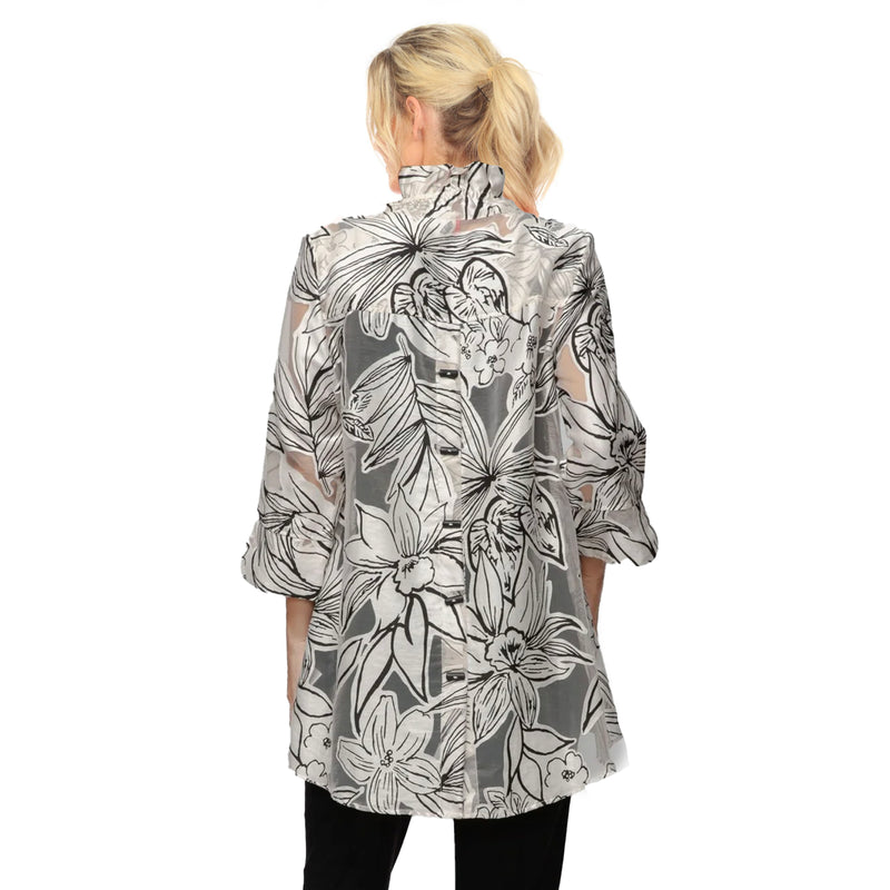Sheer Floral Sketch Print Hi-Low Blouse/Jacket -  6136T