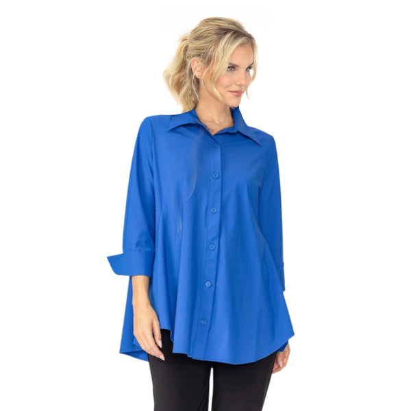 Fold Down Collar Blouse in Blue - 3778B-BLU