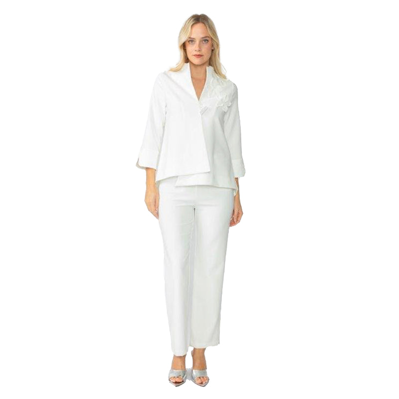 3D Floral Embroidered One-Button Jacket in White - 7268J-WHT