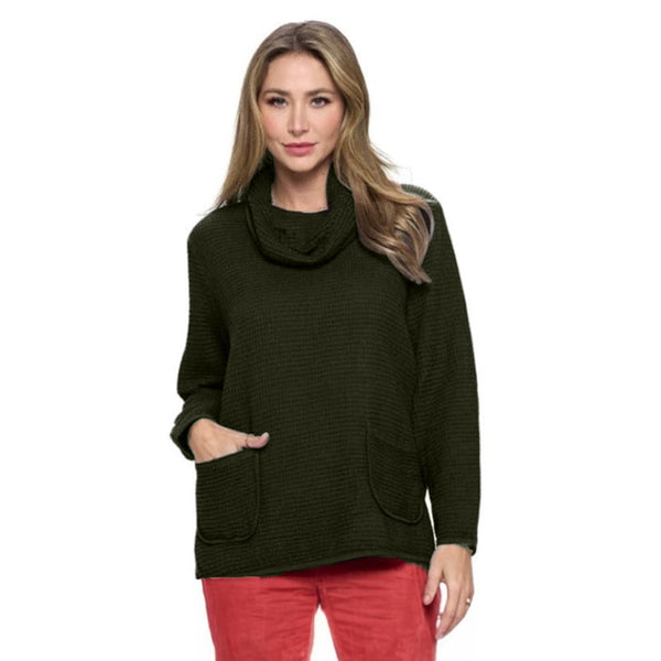 Focus Cowl-Neck Waffle Tunic Top in Military - FW-137-MIL