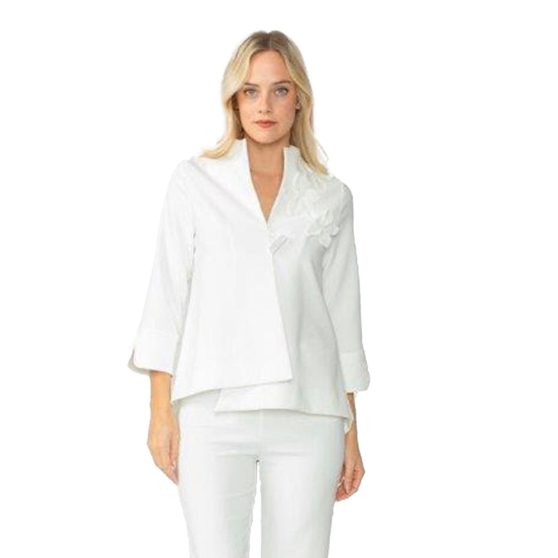 3D Floral Embroidered One-Button Jacket in White - 7268J-WHT