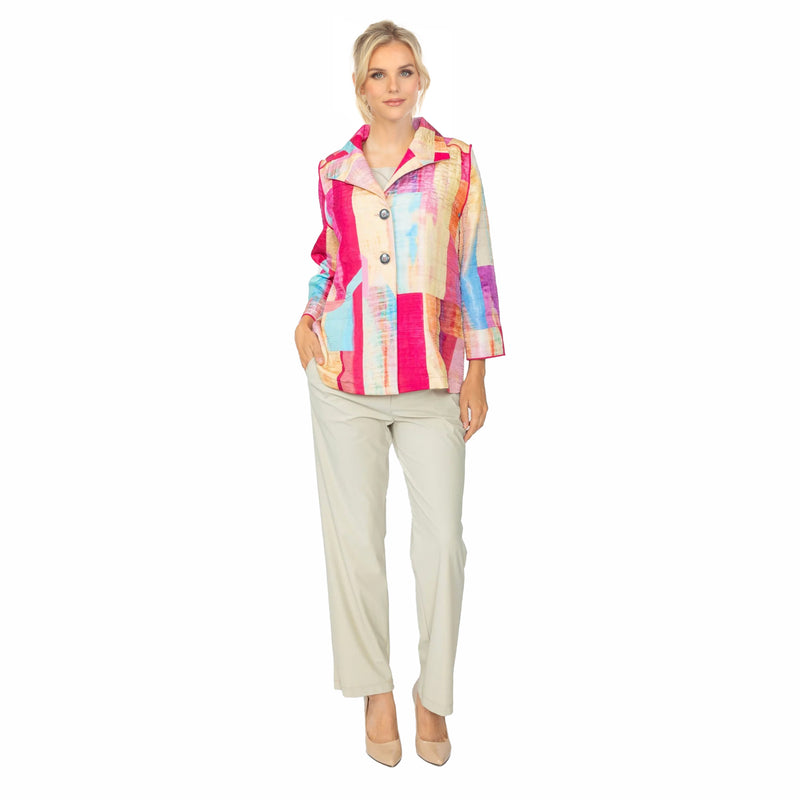 Artful Abstract Print Wing Collar Jacket in Pink - C1039J-PNK