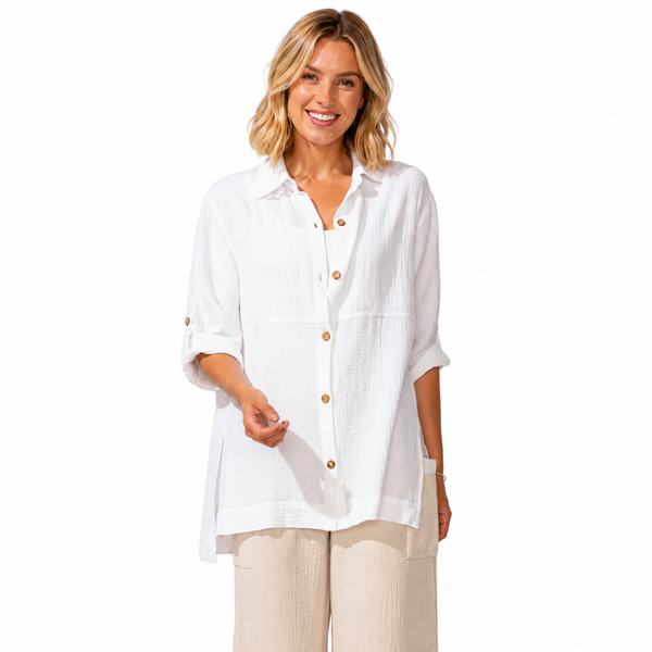 Lightweight Textured High-Low Shirt - 32440