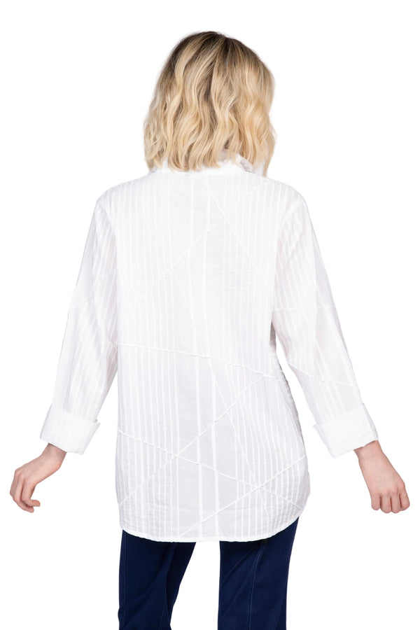 Textured Stripe High-Low Cotton Shirt - 240112 - Size XL