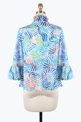 Pastel-Print Ruffle Front Jacket in Blue/Multi - 2404 - Sizes L & XXL Only!