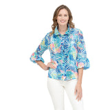 Pastel-Print Ruffle Front Jacket in Blue/Multi - 2404 - Sizes L & XXL Only!