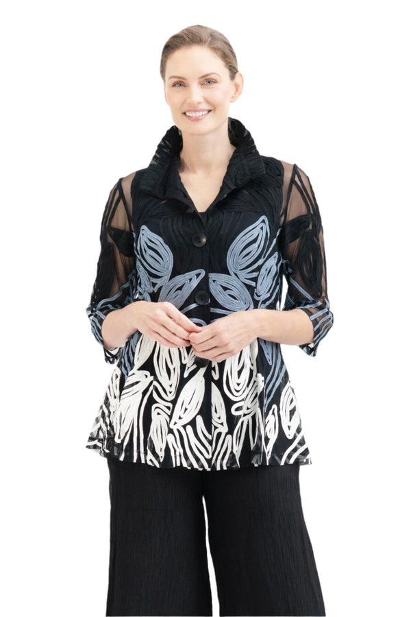 Floral Leaf Soutache on Mesh Jacket - 2418-MLT