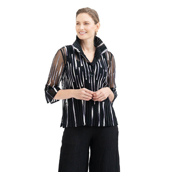 NY Mixed-Stripe Soutache Jacket in Silver/Black - 2419-BLK