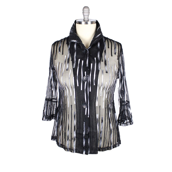 NY Mixed-Stripe Soutache Jacket in Silver/Black - 2419-BLK