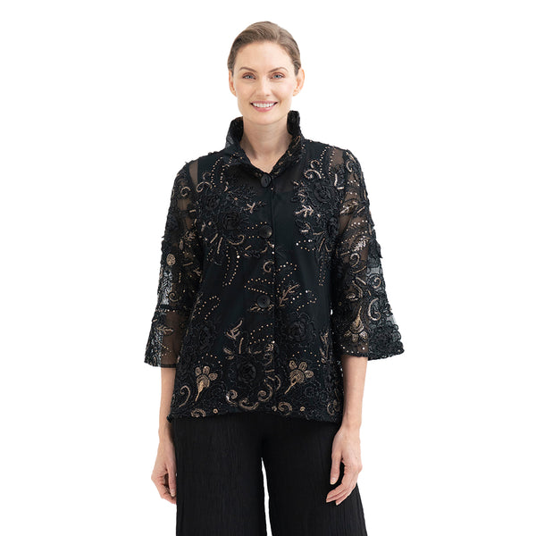 Damee Sequin Embroidered Sheer Jacket in Black - 2421-BLK