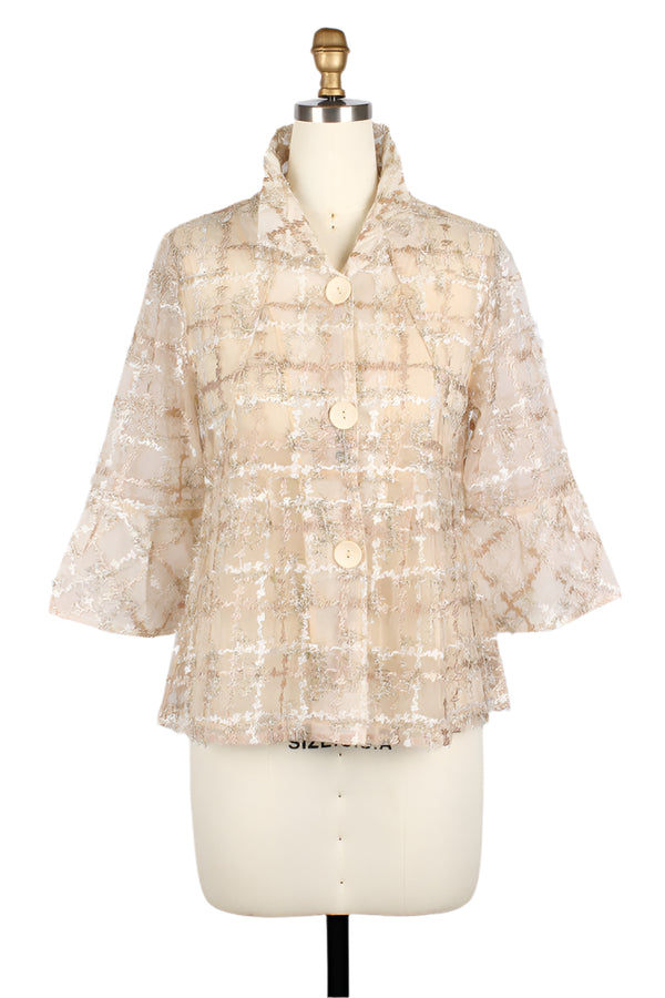 Feathery Sparkle Windowpane Mesh Jacket in Rose Gold - 2424-RGD