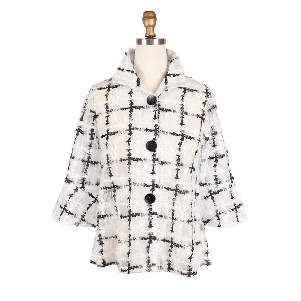 Black & White Textured Sheer Windowpane Jacket - 2424-WHT