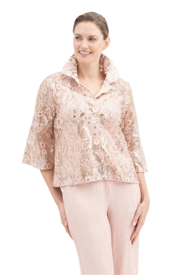 Embroidered Sequin Cropped Jacket in Rose Gold - 2425-RGLD