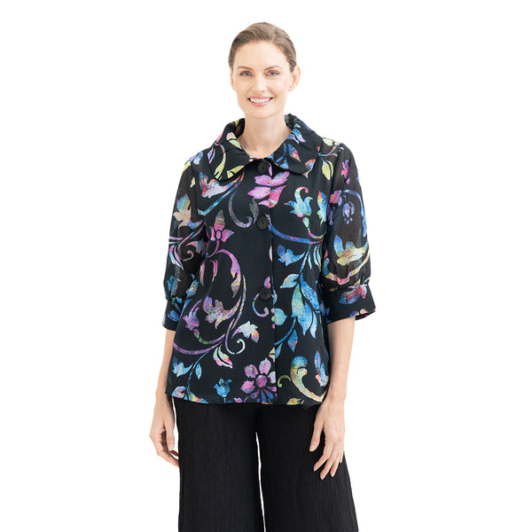 Sheer Floral Jacket in Jewel Tones - 2448-MLT