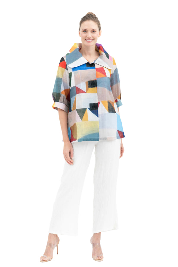 Geometric Colorblock Swing Jacket - 2449-MLT