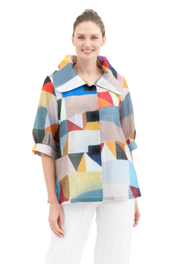 Geometric Colorblock Swing Jacket - 2449-MLT