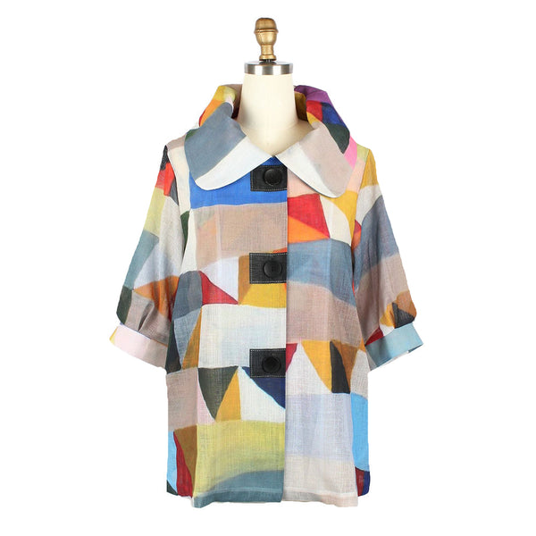 Colorful Geometric Print Swing Jacket - 2449-MLT