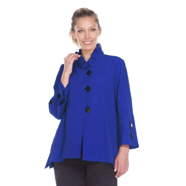 Button Front Jacket w/Ruffle Collar in Blue - 2449-NP-BLU