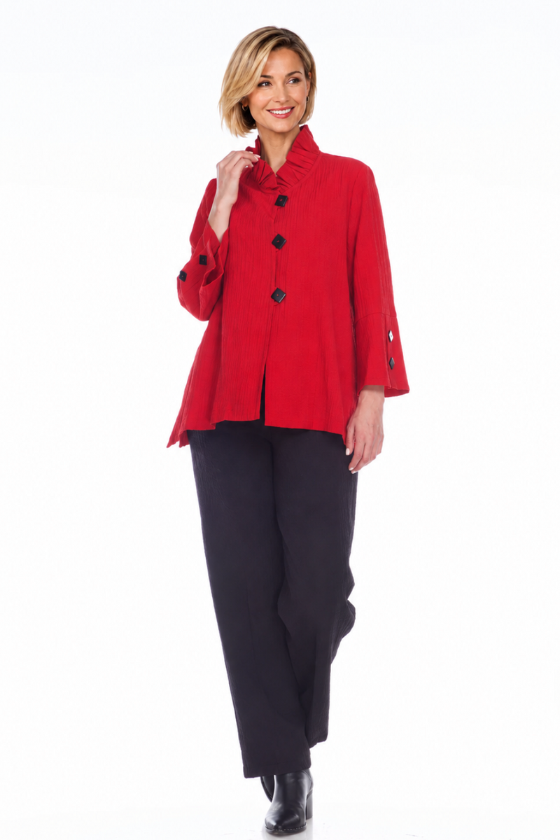 Textured Ruffle Collar Jacket in Red -  2449NP-RD