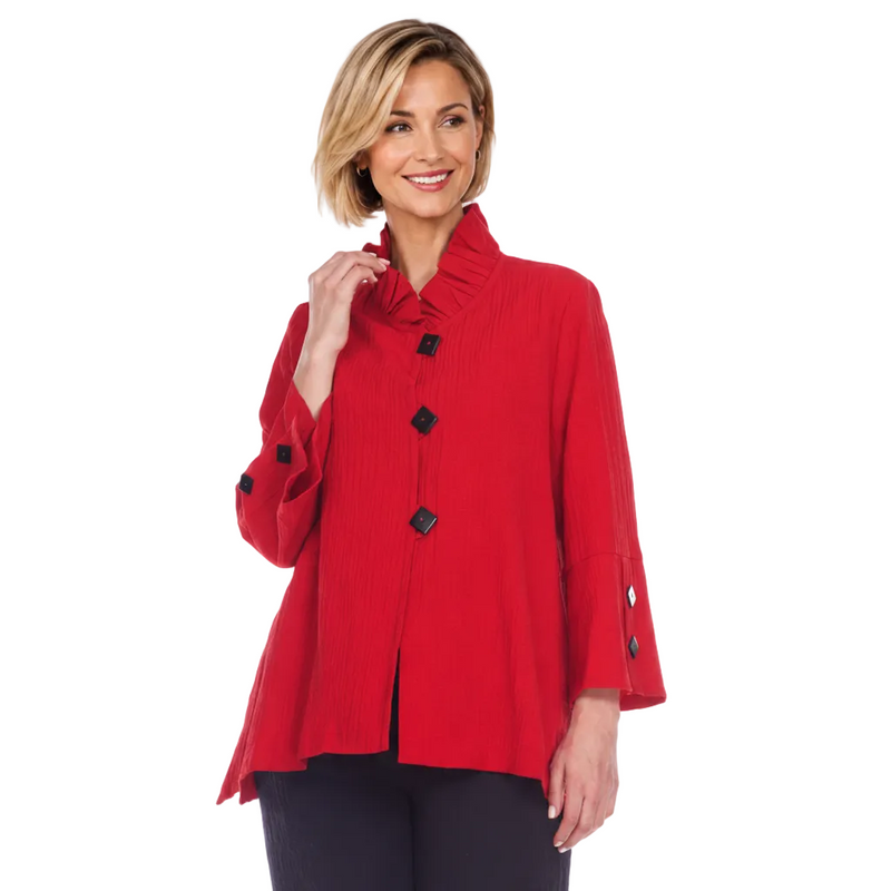 Textured Ruffle Collar Jacket in Red -  2449NP-RD