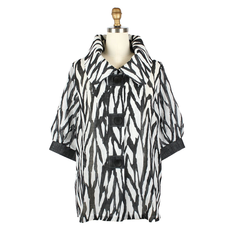 Abstract Print Mid-Length Swing Jacket - 2450-BW