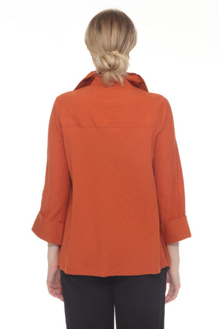 Subtle Textured Two-Button Jacket in Rich Burnt Orange - 2450