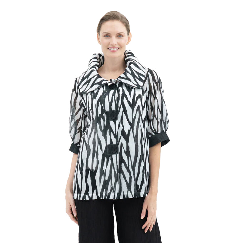 Abstract Print Mid-Length Swing Jacket - 2450-BW