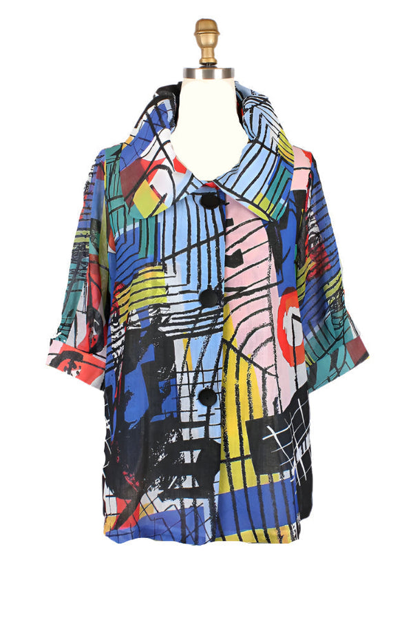 Abstract-Art Print Lightweight Swing Jacket - 2451-MLT