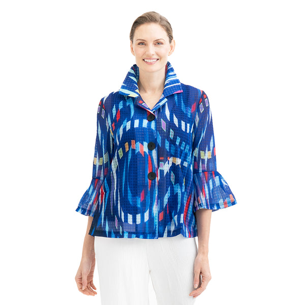 Vibrant Spiral-Print Sheer Jacket in Blue/Multi - 2458-BLU