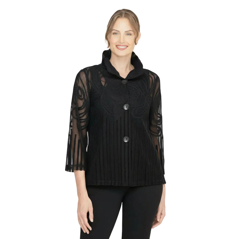 Stripes & Swirl Soutache on Mesh Jacket - 2459-BLK