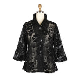 Embroidered Mesh Evening Jacket With Sequin - 2462-BLK