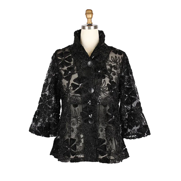 Embroidered Black Sequin Evening Jacket - 2462-BLK