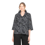 Floral Jacquard Bell Sleeve Jacket in Black - 2466-BLK