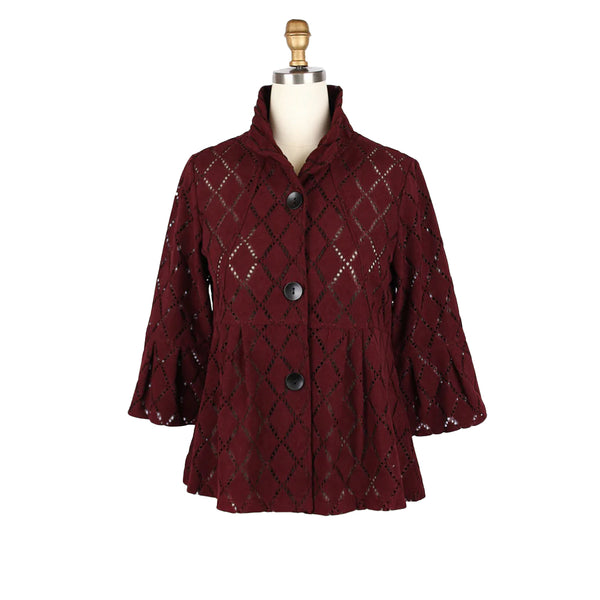 Harlequin-Inspired Diamond Eyelet Jacket in Rich Burgundy - 2469-MRN