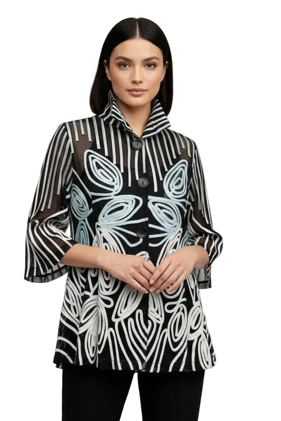 Damee Stripe & Swirl Soutache Flare Jacket - 2476