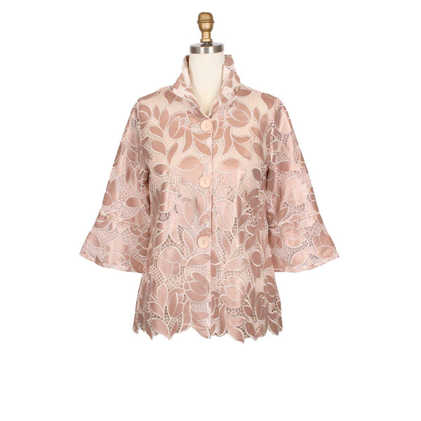 Floral Pleather Lace Jacket  - 2479-PNK