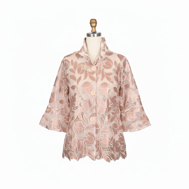 Floral Pleather Lace Jacket  - 2479-PNK