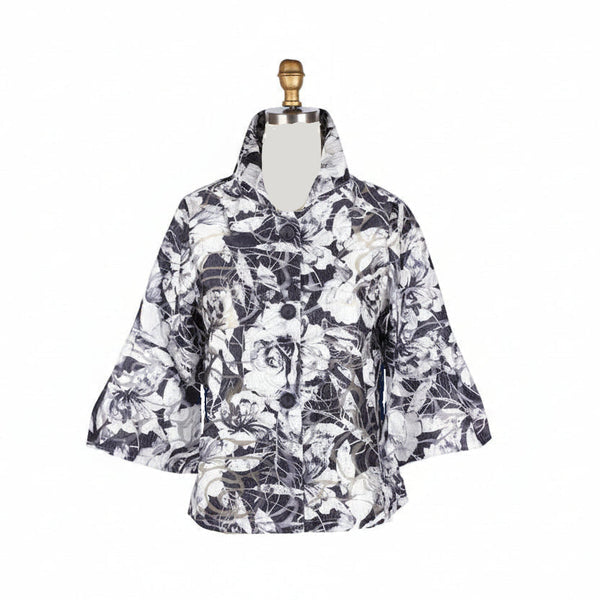 Floral Burnout Jacquard Short Jacket - 2482-NVY