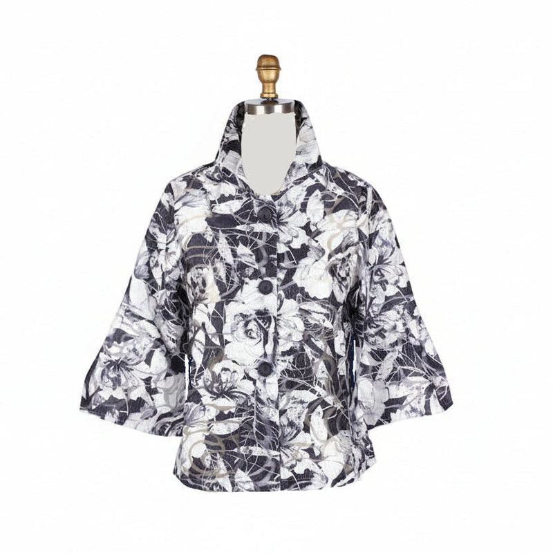 Floral Burnout Jacquard Short Jacket - 2482-NVY