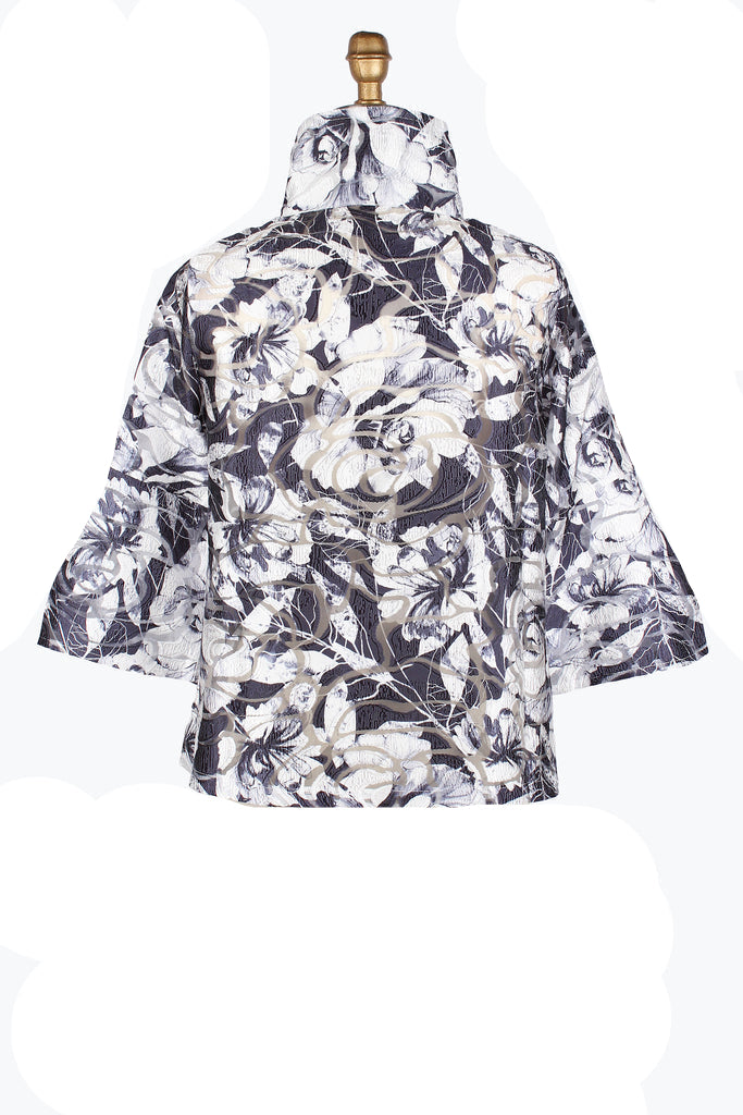 Floral Burnout Jacquard Short Jacket - 2482-NVY