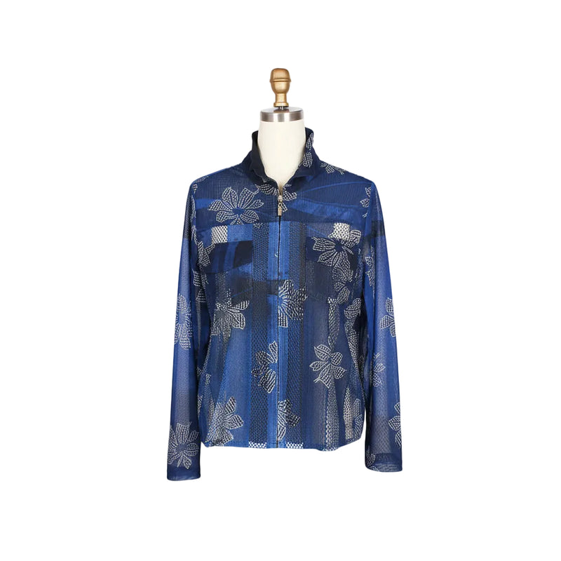 Floral Perforated Zip Front Jacket - 2491