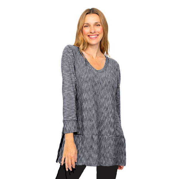 Striped Cotton V-Neck Tunic in Black- 24940-BLK