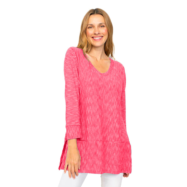 Striped Cotton V-Neck Tunic in Rose - 24940-RSE - Sizes XS & M Only!